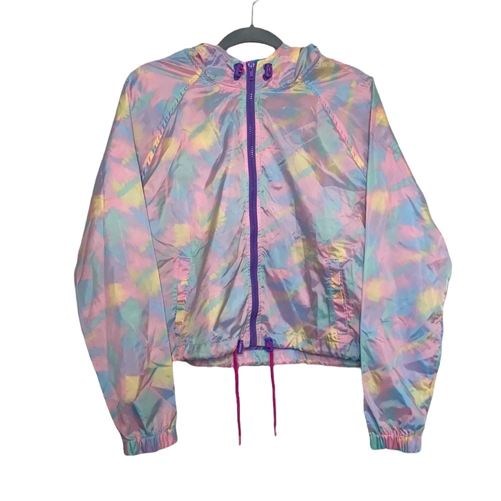 A-Lab Zoomies Women's Purple & Pink Taja Print Cropped Zip Up Jacket size Large